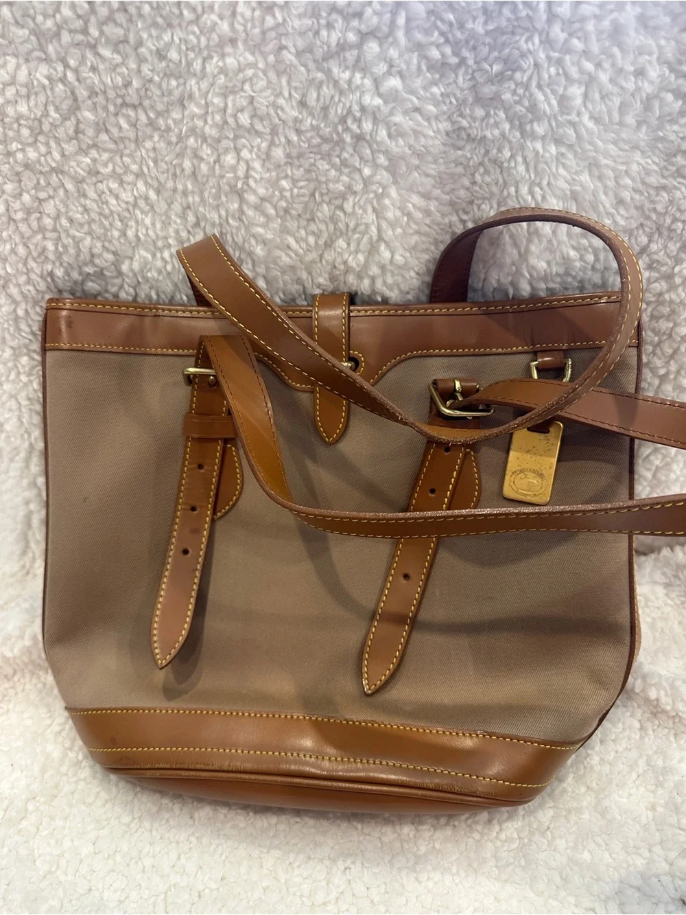 Classic Brown Canvas Tote Bag with Leather Trim